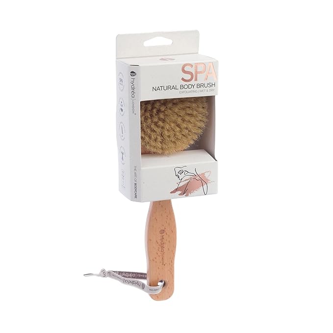 Hydrea London Dry Body Brush –Short Handle Premium Exfoliating Dry Skin Brush with Natural Bristle, FSC® Certified Beechwood.