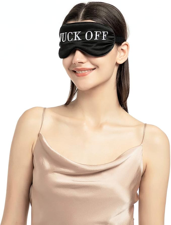 100% Mulberry Silk Sleep Mask, Natural Sleeping Mask for Men & Women, Super Soft Eye Mask for Sleeping with Free Ear Plugs(Fuck Off) (Fuck Off, M)