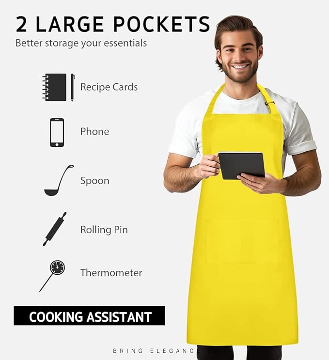 Syntus Apron for Men Women, Adjustable Cooking Kitchen Chef Aprons with 2 Pockets
