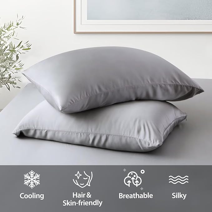 4 Pack Cooling Pillow Cases,Viscose Derived from Bamboo Pillow Protectors King Size Set of 4, 400 Thread Count Soft Silky Breathable Summer Pillow Cover with Zipper Hidden (4PCS, King,Grey)