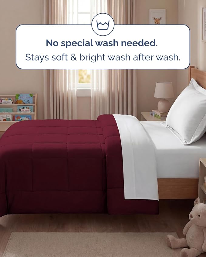Twin Size, Burgundy Alternative Down Comforter - Warm, Lightweight & Breathable Hotel Quality Bedding Set for Men, Women, Kids & Teens - All Season Oversized Cooling Microfiber Duvet Insert Comforter