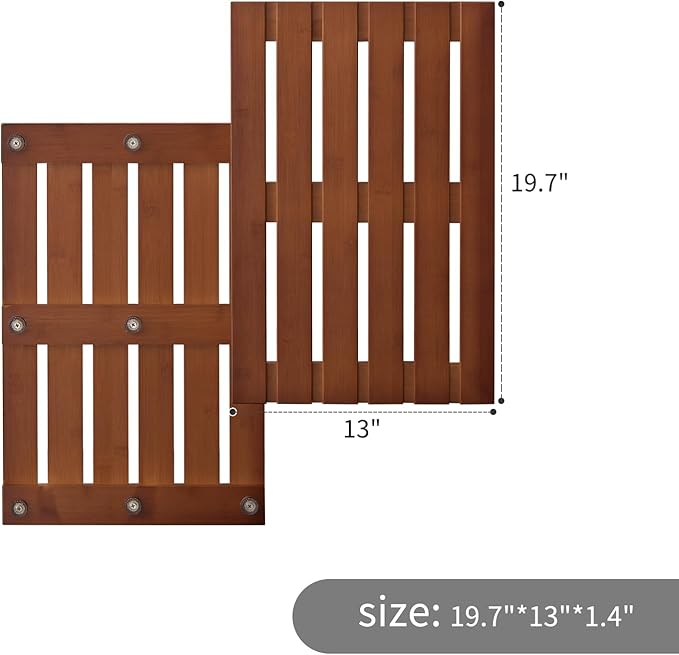 Bamboo Bath Mat for Shower with Non-Slip Rubber,Bathtub Mat,Floor Mat,Shower Mat for Indoor,Outdoor,Spa, Sauna, Pool (Brown, 20 * 13 * 1.4 inches)