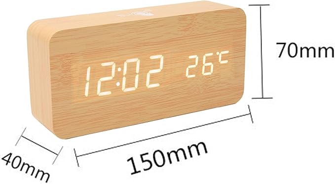 Tyenaza Digital Alarm Clock, Wooden Battery Operated Clock LED Display Touch Sound Control BT Connection Digital Desk Clock for Bedroom Office Cafe