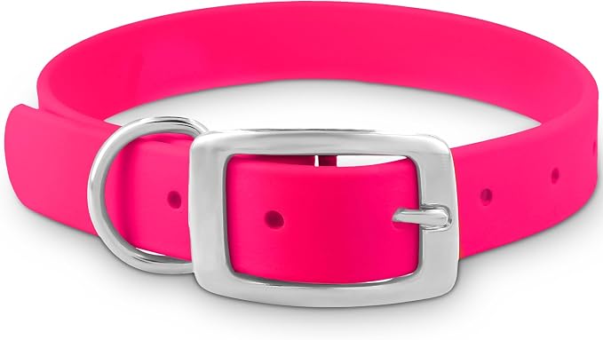 Regal Dog Products Medium Pink Dog Collar with Heavy Duty Double Buckle & D Ring | Vinyl Coated, Custom Fit, Adjustable Biothane Dog Collar | Chew Resistant Waterproof Collar for Dogs
