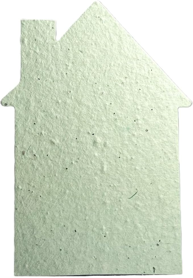 Of The Earth Handmade Paper - Wildflower Seed Paper House Shaped Cards - w/Seeds & Petals - 5" x 7" - Set of 8 - Guides & Envelopes Included (62s Pale Green)