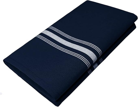 Bistro Cloth Napkins Set of 12 Pack, Dinner Stripe Napkins Cloth Washable 18 * 22 Inch, MJS Commercial Quality, Reusable Table Napkins Cloth, Non-Iron, No Fade, Navy Blue White Stripes
