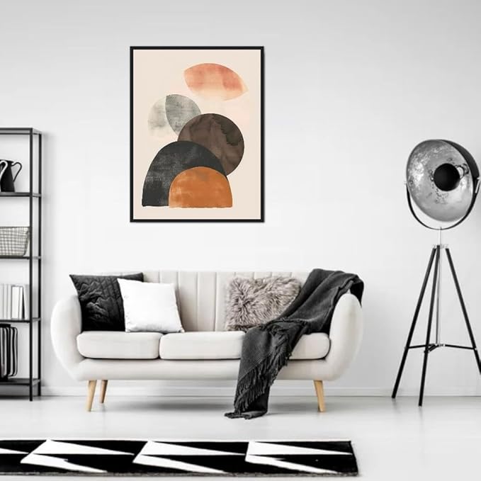 Moonow7 Modern Abstract Neutral Boho Geometric Print, Minimalist Aesthetic Poster in Terracotta, Black, and Beige for Bedroom, Living Room, Office, Small Wall Art, Unframed Size 12x16” / 30x40 cm