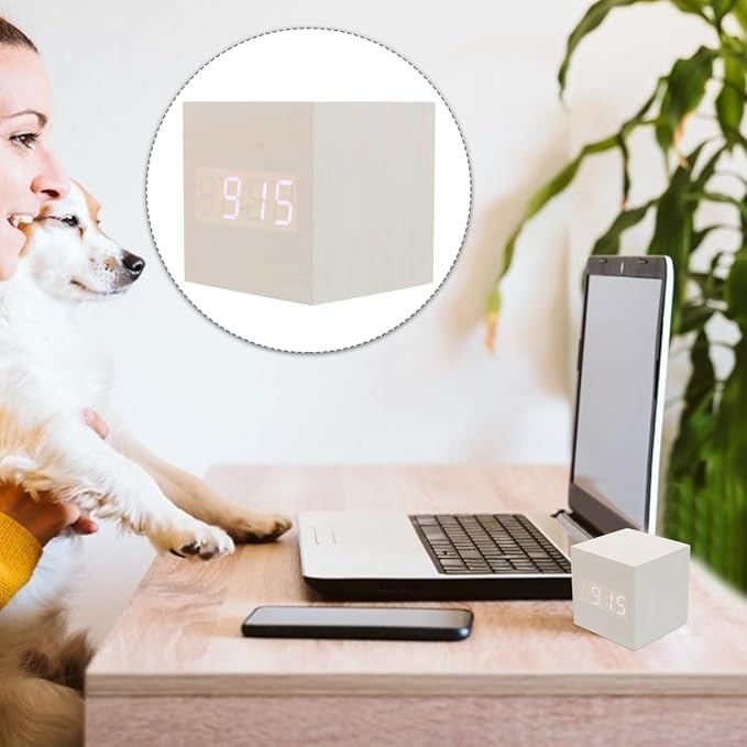 Healifty Wooden Digital Alarm Clock with Dual Led Display and Temperature Compact 2.55 Inch USB Powered Mini Clock for Bedroom and Desk Use