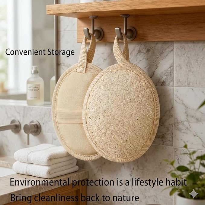 Natural Loofah Sponge Exfoliating Body Scrubber & Face Scrubber,Eco-Friendly Loofah Shower Tool for Men & Women,for Face and Body Skin Care Bath(2 Pack)