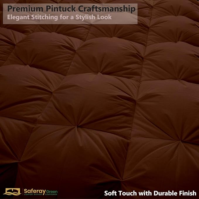 Super King Size Down Alternative Comforter 110x96 Inch Brown – 500 GSM Ultra Soft Breathable, Luxury Pintuck Pinch Pleat, All Season Duvet Insert with Corner Tabs, Machine Washable