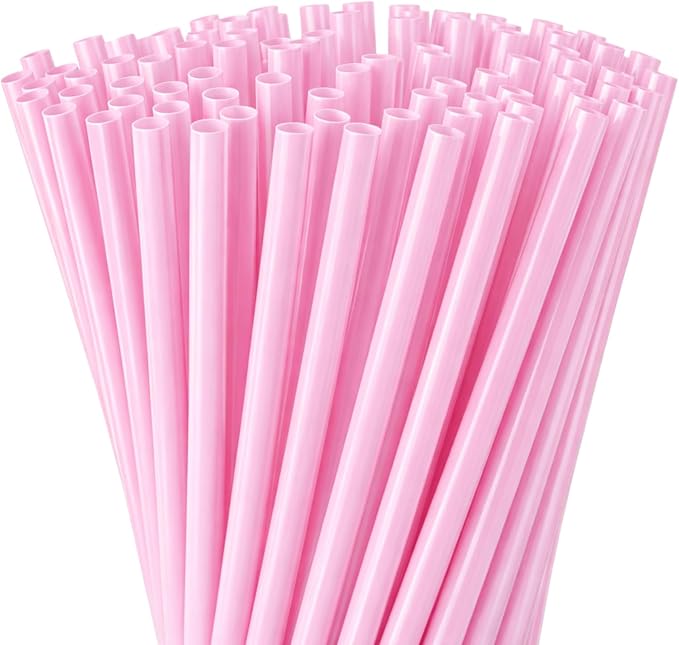 Honeydak 120 Pcs Reusable Hard Plastic Straws 9 Inch, Pink PP Drinking Straws Bulk for Iced Coffee Smoothies Cocktails Lemonade, Summer Patio BBQ Pool Party Supplies