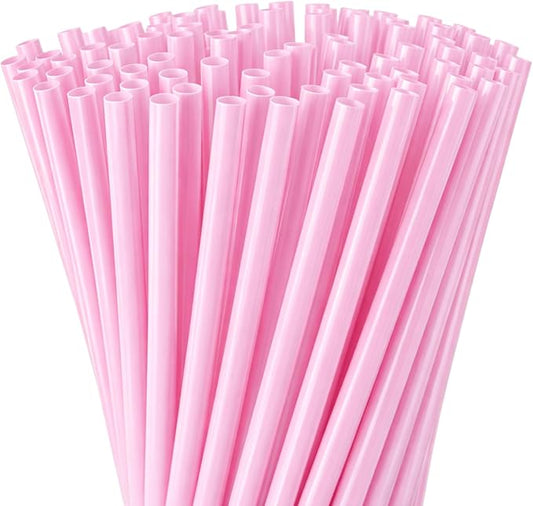 Honeydak 120 Pcs Reusable Hard Plastic Straws 9 Inch, Pink PP Drinking Straws Bulk for Iced Coffee Smoothies Cocktails Lemonade, Summer Patio BBQ Pool Party Supplies