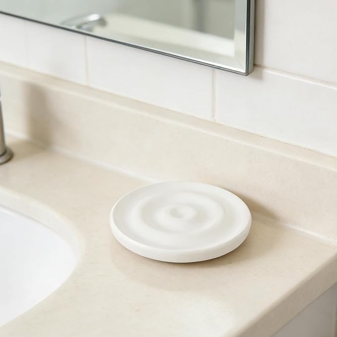 Diatomite Soap Dish: Compact Self-Dry Soap Container - Bathroom Accessory Stone Drying Mat for Kitchen Counter Countertop - Water Absorbing Coaster