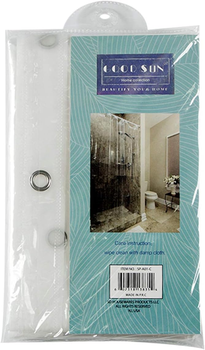 PEVA Antimicrobial PVC Free Shower Curtain Liner, Size:72”x72”, Color: Clear, Transparent