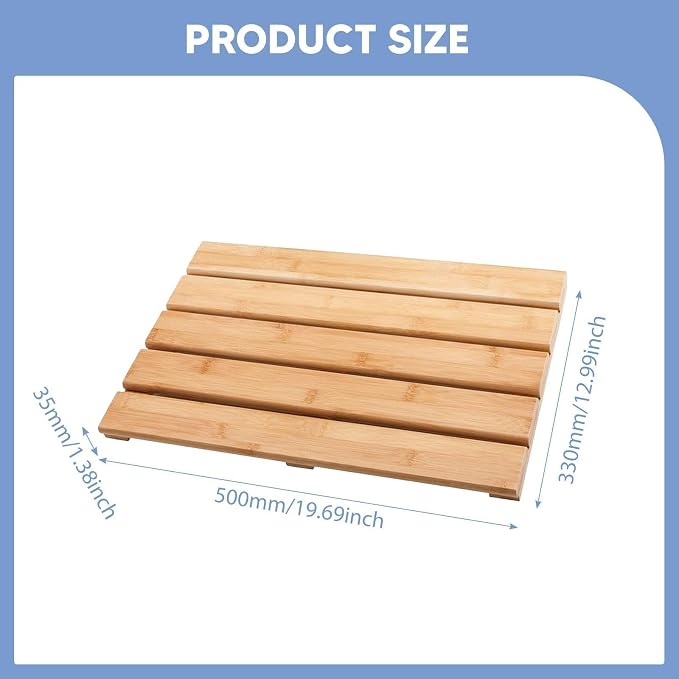 Bamboo Bath Mat Shower Mat Non Slip Water Resistant Floor Pad 19.69x12.99x1.38 Inch Natural Wood Bathroom Decor