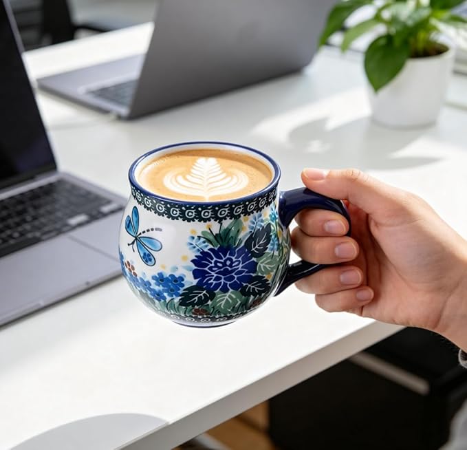 12 oz Ceramic Cup Hand-Painted Handmade Unique Porcelain Floral Mug for Tea Coffee Milk Microwave Dishwasher Safe, Pottery Flower Mug 1 pc, Premium Elegant Gift