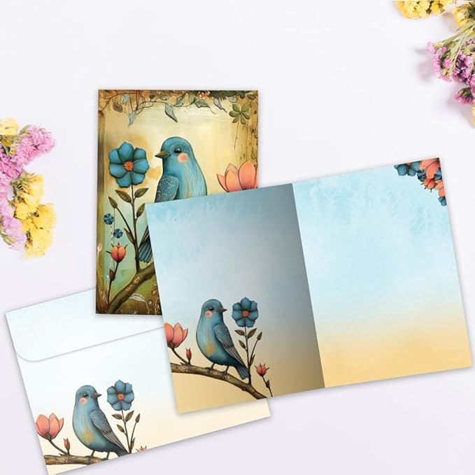 Tree-Free Greetings - All Occasion Card - Artful Designs - 1 Greeting Card + Matching Envelope - Made in USA - 100% Recycled Paper - 5 x 7 - Flowery Bluebird (GO69950)