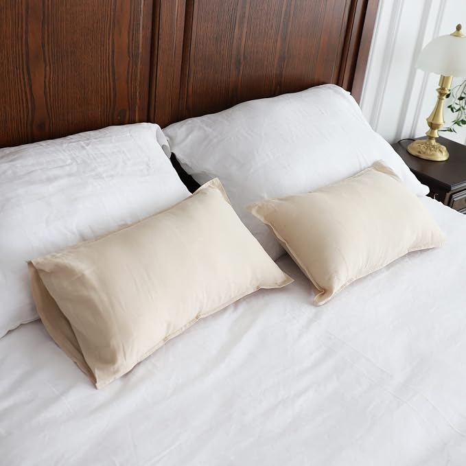 Simple&Opulence Linen Lumbar Pillow Covers 12x20 Inch Set of 2 Flax Cotton Blend Rectangular Decorative Throw Cushion Cover for Couch Sofa Bedroom Office Soft Breathable Farmhouse - Linen/Beige
