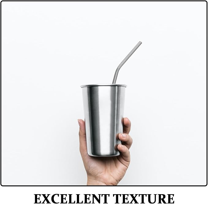 SUPVOX Reusable Stainless Steel Straws Set 15pcs with Curved Metal Straws and Cleaner Brush for Smoothies Coffee Cocktails