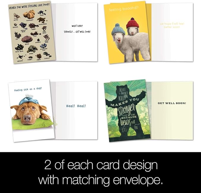 Tree-Free Greetings Funny Feel Better Soon Get Well Card Assortment, 5 x 7 Inches, 8 Cards and Envelopes per Set (GA31530)