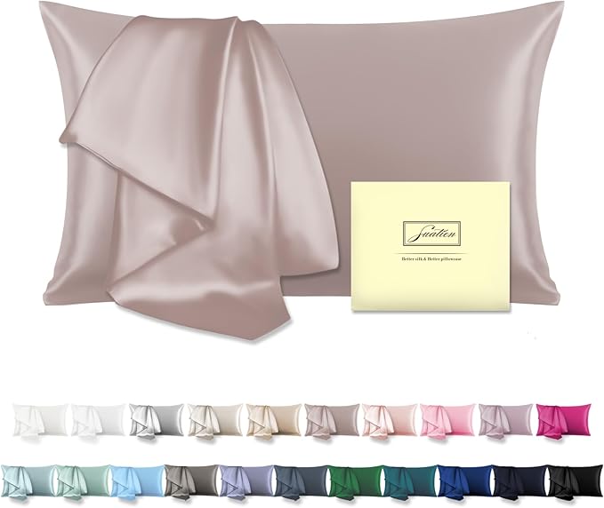Mulberry Silk Pillowcase for Hair and Skin Pillow Case with Hidden Zipper Soft Breathable Smooth Cooling Silk Pillow Covers for Sleeping (Lotus Root Pink, King,1Pcs)