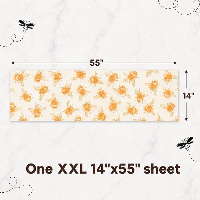 XXL Reusable Beeswax Wraps For Food - 14 x 55 in Roll | Cut to Size Bees Wax Wraps Reusable | Extra Large Beeswax Paper Sheet | Cute Bees Wax Roll for Food Wraps
