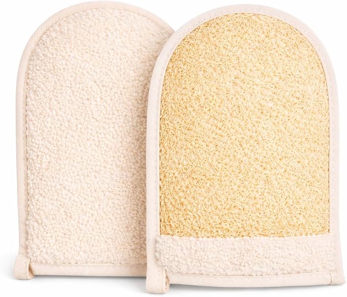 Egyptian Loofah Sponge, Large Double-Sided Exfoliating Mitt | Natural Wearable Shower Glove With Soft And Firm Textures For Deep Body Scrubbing (1 Count)