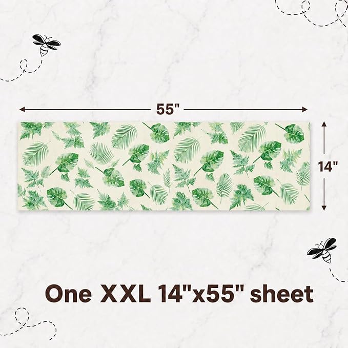 XXL Reusable Beeswax Wraps For Food - 14 x 55 in Roll | Cut to Size Bees Wax Wraps Reusable | Extra Large Beeswax Paper Sheet | Cute Bees Wax Roll for Food Wraps (Tropical Leaves)