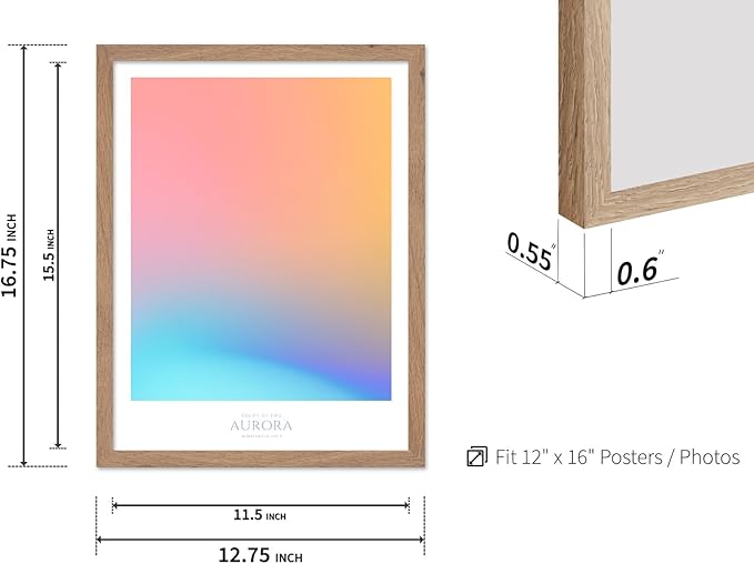 Monem Art Aurora Gradient Abstract Print - Minimalist Geometric Color Field Poster - Wall Decor for Living Room, Bedroom or Office - 12x16 Beige Framed Wall Art by Rs Lab Studio