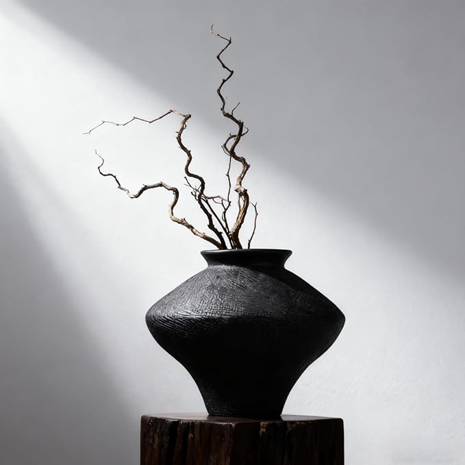 Wabi Sabi Vase, 6.7" Wabi Sabi Decor Rustic Vase, Black Ceramic Vase for Centerpiece, Vintage Farmhouse Decor for Home Decorative, Table, Living Room, Bedroom, Bathroom, Kitchen
