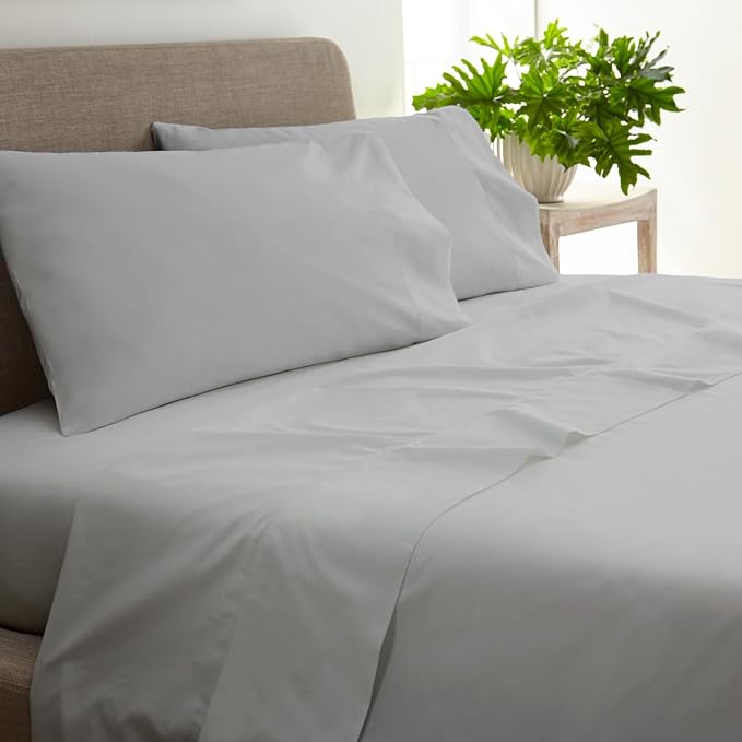 100% Organic Cotton Sheets Full Size - GOTS Certified Cotton Percale Sheets with Crisp Cool & Breathable Percale Weave Perfect for Hot Sleepers - Durable Luxury 4 Piece Set (Silver, Full)