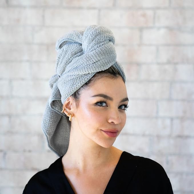 VOLO Hero Hair Towel + Facial Spa Headband for Women | Wrap Towel + Headband for Washing Face & Makeup | Ultra-Soft, Fast Drying, Anti-Frizz Nanoweave Fabric | Reusable Package (Luna Gray)