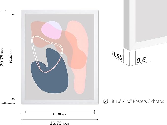Monem Art Abstract Organic Shapes Print - Minimal Scandinavian Line Art Poster - Wall Decor for Living Room, Bedroom or Office - 16x20 White Framed Wall Art by Mareike Bohmer