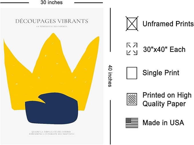 Monem Art Minimalist Crown Silhouette Print - Modern Abstract Shape Poster - Wall Decor for Living Room, Bedroom or Office - 30x40 Unframed Wall Art by Rs Lab Studio