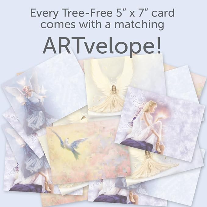 Tree-Free Greetings - All Occasion Cards - Artful Designs - 8 Assorted Cards + Matching Envelopes - Made in USA - 100% Recycled Paper - 5 x 7 - Angel (GA31441)