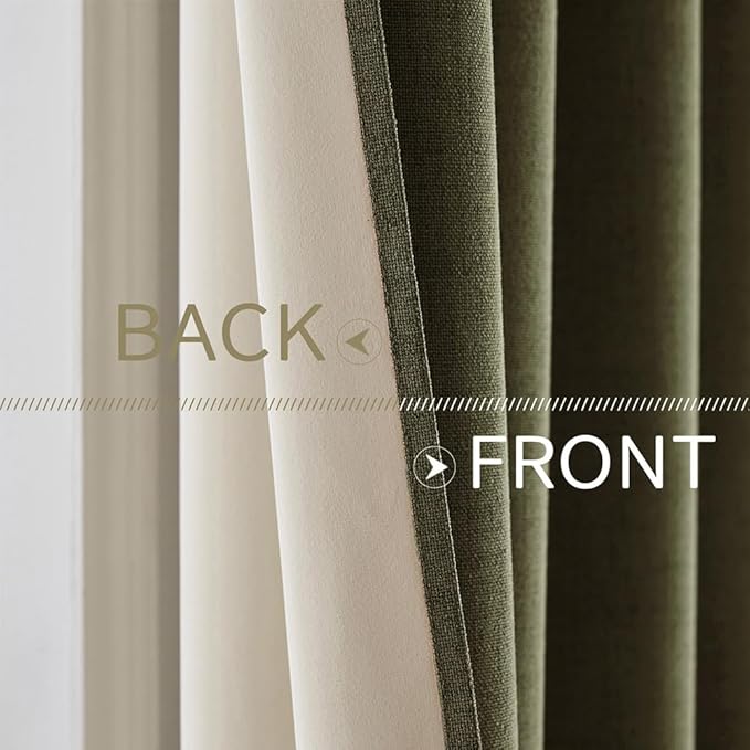 MIULEE Linen Texture Curtains for Bedroom Solid 100% Blackout Thermal Insulated Light Olive Green Curtains Grommet Room Darkening Drapes for Living Room Nursery 52x54 Inch (2 Panels)