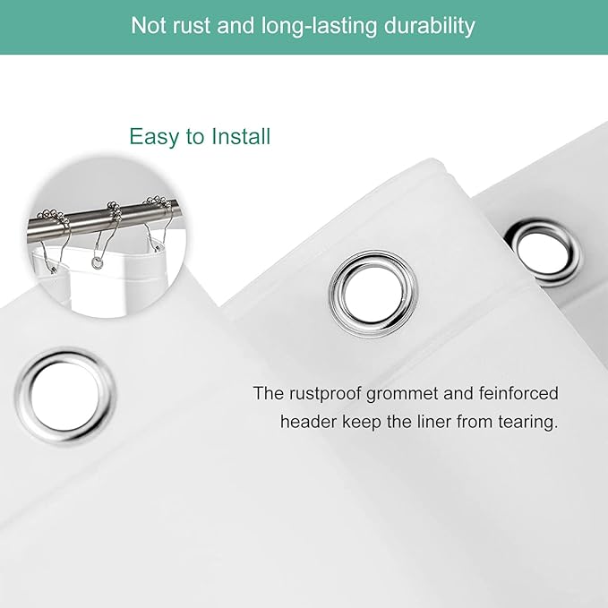 Short Shower Curtain Liner 60 Inch Length, Frosted PEVA Plastic Waterproof Opaque Shower Liner with 3 Stronger Magnets, No Smells with Rustproof Grommets (72" W x 60" L)