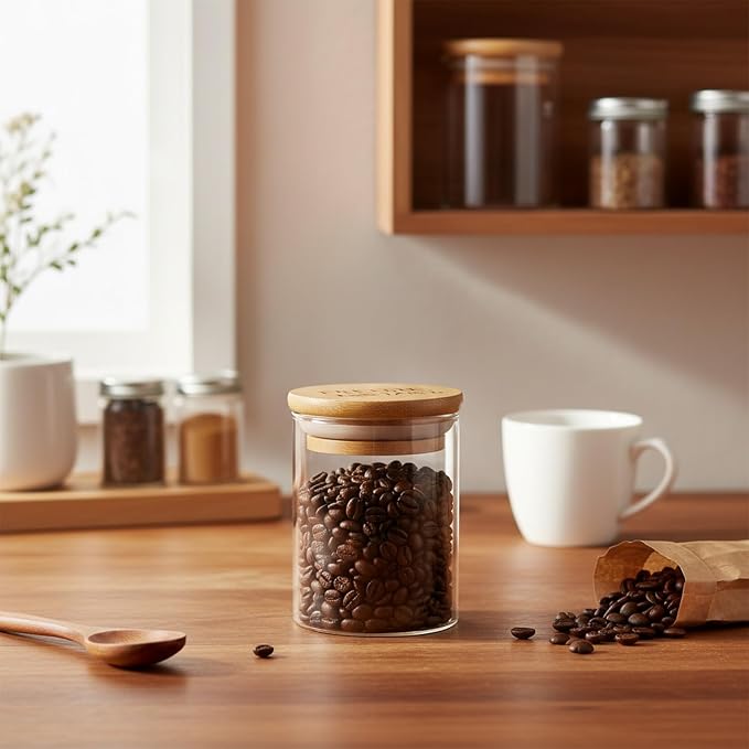 Borosilicate Glass Storage Jar with Bamboo Lid, Airtight Dry Food Canister for Kitchen Pantry & Countertop Organization