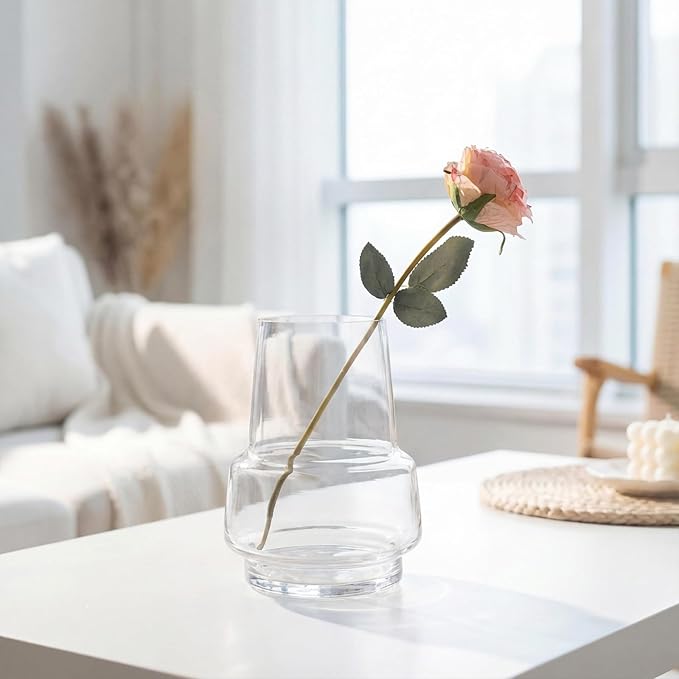 Relexome Clear Glass Flower Vase for Centerpieces Bouquet Flowers Modern Wide Mouth Glass Vase Decorative Bud Vases for Home Decor, Living Room, Kitchen, Dining Table, Entryway 7.3 Inch