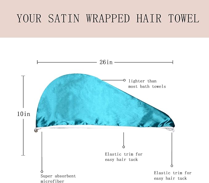 Chloven Satin Microfiber Hair Towel Wrap for Women - 2 Pack Anti Frizz Hair Turbans for Wet Hair,Super Absorbent &Lightweight Hair Wrap Towels，Hair Drying Towel for Curly Long Hair with Button