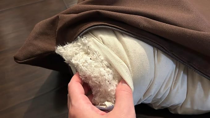 Natural Cotton Canvas Dog Bed – Raw Cotton Filled Pet Cushion Insert, Breathable Eco-Friendly Dog Mattress, Durable Washable Cover with Zipper (Dark Brown, Large 48"x30"x5")