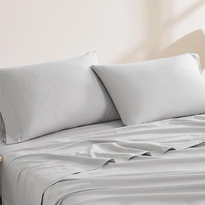Linen Closet Luxury Cotton 144 Thread Count Organic Cotton Standard Pillowcases, Set of 2, Light Grey