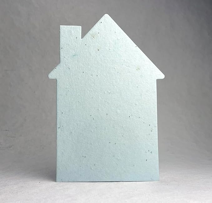 Of The Earth Handmade Paper - Wildflower Seed Paper House Shaped Cards - w/Seeds & Petals - 5" x 7" - Set of 8 - Guides & Envelopes Included (21s Robins Egg Blue)