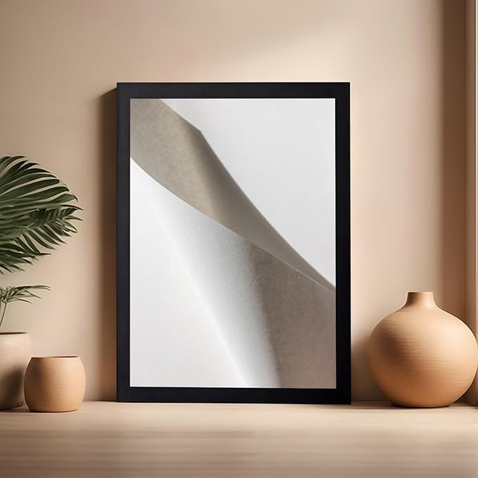Monem Art Minimalist Folded Paper Abstract Print - Scandinavian Neutral Texture Art Poster - Wall Decor for Living Room, Bedroom or Office - 16x20 Black Framed Wall Art by Mareike Bohmer