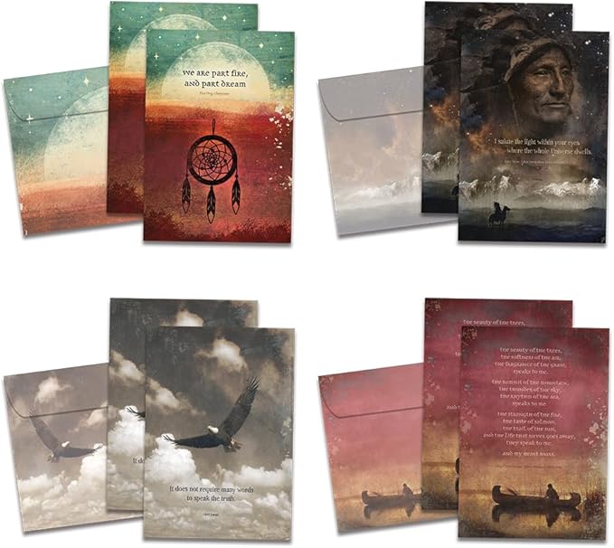 Tree-Free Greetings - All Occasion Cards - Artful Designs - 8 Assorted Cards + Matching Envelopes - Made in USA - 100% Recycled Paper - 5 x 7 - Native American Wisdom (GA31433)