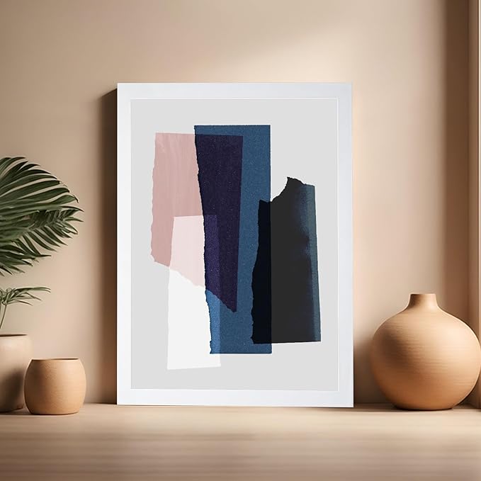 Monem Art Abstract Torn Paper Collage Print - Minimalist Modern Art Poster - Wall Decor for Living Room, Bedroom or Office - 16x20 White Framed Wall Art by Mareike Bohmer