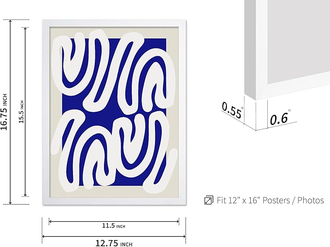 Monem Art Organic Shape Pattern Print - Modern Minimalist Abstract Poster - Wall Decor for Living Room, Bedroom or Office - 12x16 White Framed Wall Art by Rs Lab Studio