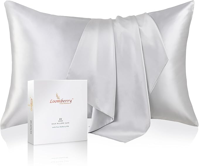 100% Pure Mulberry Silk Pillowcase for Hair and Skin, 6A Grade 22 Momme Silk Pillow Cases with Zipper, Soft Cooling Washable Both Sided Silk Pillow Cover (Silver Grey, King)