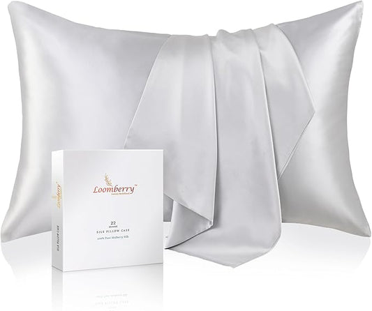 100% Pure Mulberry Silk Pillowcase for Hair and Skin, 6A Grade 22 Momme Silk Pillow Cases with Zipper, Soft Cooling Washable Both Sided Silk Pillow Cover (Silver Grey, King)