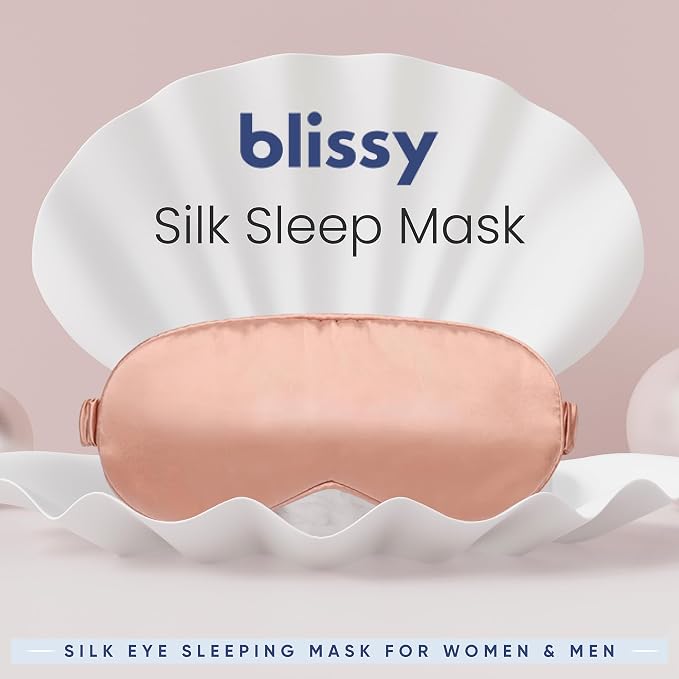 Blissy Silk Sleep Mask - Eye Sleeping Mask for Women & Men for Total Blackout - 100% Pure Mulberry Silk, 22 Momme 6a Fibers - Blindfold Sleep Mask Side Sleeper Eye Cover (Rose)